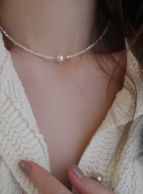 Ordi新款choker天然淡水珍珠锁骨链2mm迷你baby叠贝珠颈链