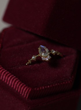 ordi初雪雪舞结晶戒指925银镀金天然蓝月光石限定戒指