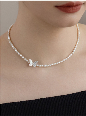 蝴蝶天然淡水珍珠项链女百搭高级感s925锁骨颈链