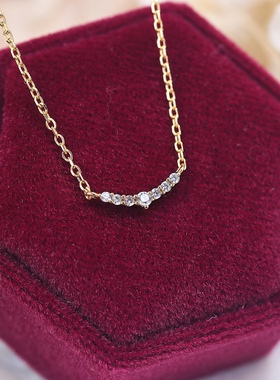 Ordi新款微笑锆石项链925纯银镀金7钻锁骨链女简约通勤百搭