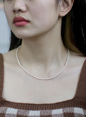 Ordi天然淡水珍珠米型珍珠素链叠戴项饰品简约百搭款