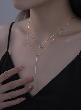 DR闪钻双层流苏项链女s925纯银