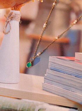ORDI 日系维多利亚天然绿玛瑙双面吊坠 925纯银小众复古项链