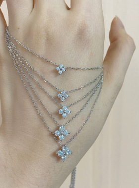 日系star闪耀之星莫桑石钻石项链 龙心同款四叶草银镀14k金锁骨链