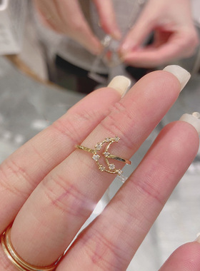 日系轻奢925纯银戒指 暮光之月系列 星辰坠落 闪耀锆石银镀14k金