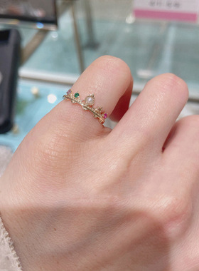 日系轻珠宝925纯银戒指 蛋白石珍珠 皇冠波纹尾戒简约可爱风