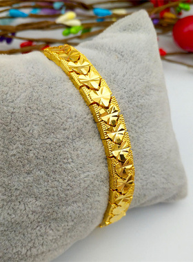 沙金手链女仿黄金镀金爱心手链