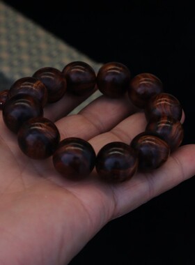 正宗海南黄花梨留疤文玩手串男士盘玩佛珠手链饰品19mm12颗紫油梨