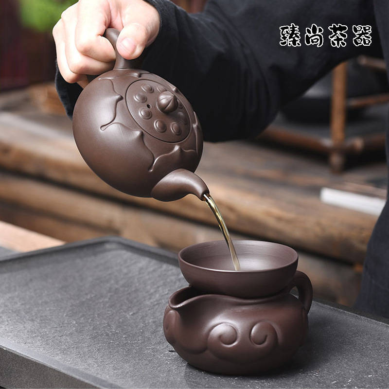 手工紫砂功夫茶具套装家用高端复古整套茶杯盖碗茶古韵紫砂泡茶壶