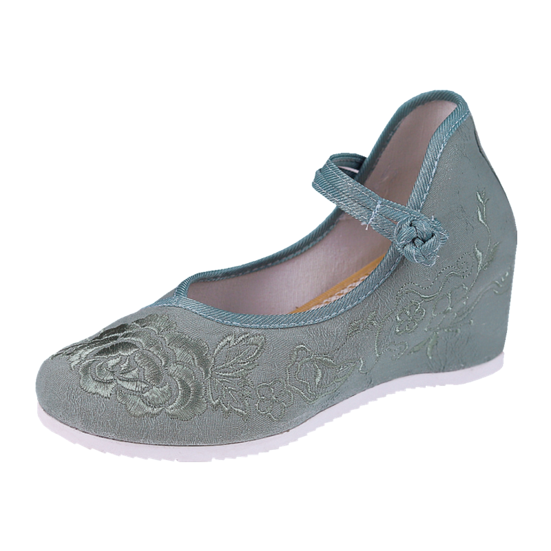 老北京布鞋女坡跟内增高汉服鞋复古民族风高跟茶艺师一字扣绣花鞋,淘宝优惠券,粉丝福利购,淘宝优惠卷