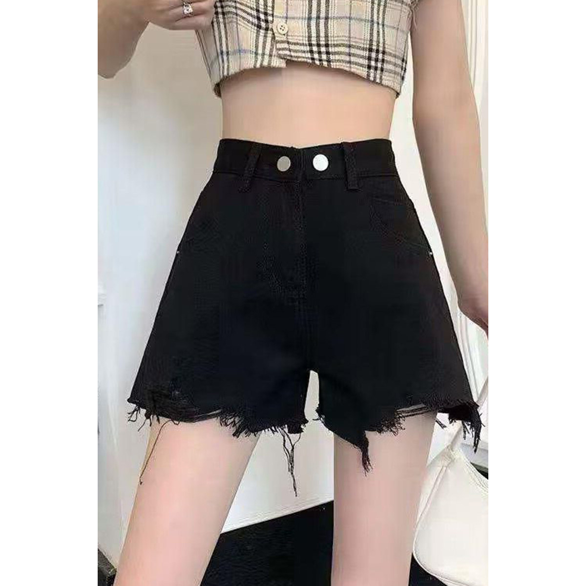 牛仔短裤女2026年夏季新款毛边破洞高腰裤子显瘦阔腿a字超热裤ins,淘宝优惠券,粉丝福利购,淘宝优惠卷
