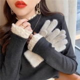 Бархатный базовый приятный телу утепленный кружевной лонгслив, высокий воротник, коллекция 2023, в западном стиле, облегающий крой