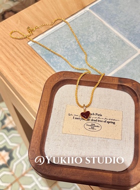 红色爱心钛钢滴油项链女