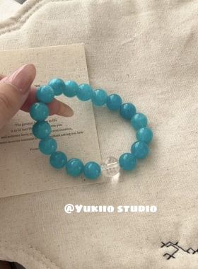 10mm高冰天河石手链女款冰种蓝绿色单圈圆珠手串通透显白送礼物