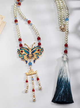 新中式璎珞长背云项链古风汉服马面裙配饰明制流苏挂件长命锁吊坠