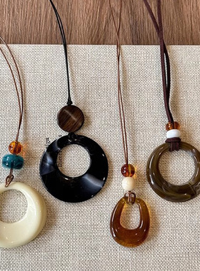 古风项链配饰咖色圆圈编绳项链女小众设计简约时尚冷淡风复古长链