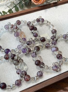 巧恩珠宝天然紫水晶圆珠暗黑色紫幽灵茶发晶黑金超异型手链