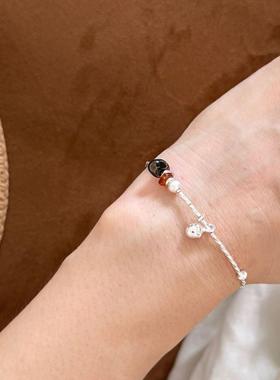 新中式S925泰银小松果天然茶晶银管手链小众设计个性高级感手饰女