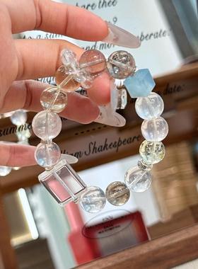 巧恩珠宝天然黄水晶柠檬晶莫粉茶发晶白幽灵白水晶无事牌水晶手链