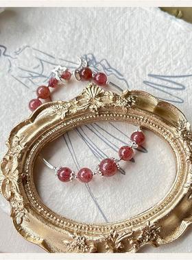 巧恩珠宝天然水晶手链女生草莓晶手串S925银星月相随ins小众设计