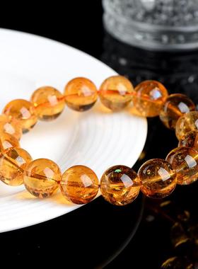 久雅水晶 天然金红料黄水晶圆珠手链 金红暴力黄水晶散珠手串 批