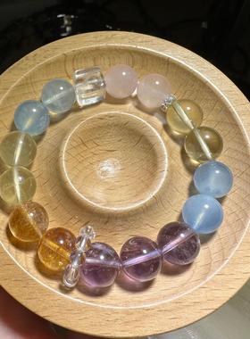 天然水晶手串柠檬晶海蓝宝紫水晶能量搭配多宝手链情人节闺蜜礼物