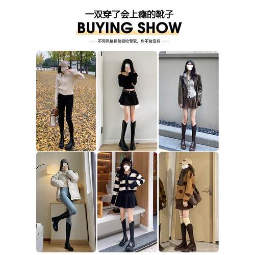 老师傅手工定制真皮厚底V口长筒靴女显瘦长靴粗跟高筒靴子骑士靴 - 图2