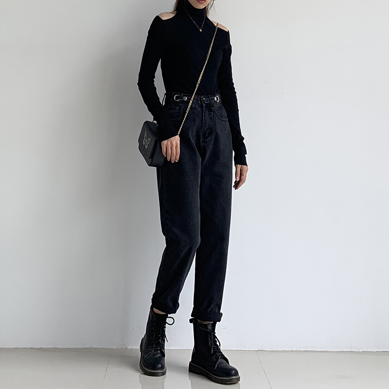 黑色宽松高腰显瘦老爹2020年牛仔裤 drnnz女装牛仔裤