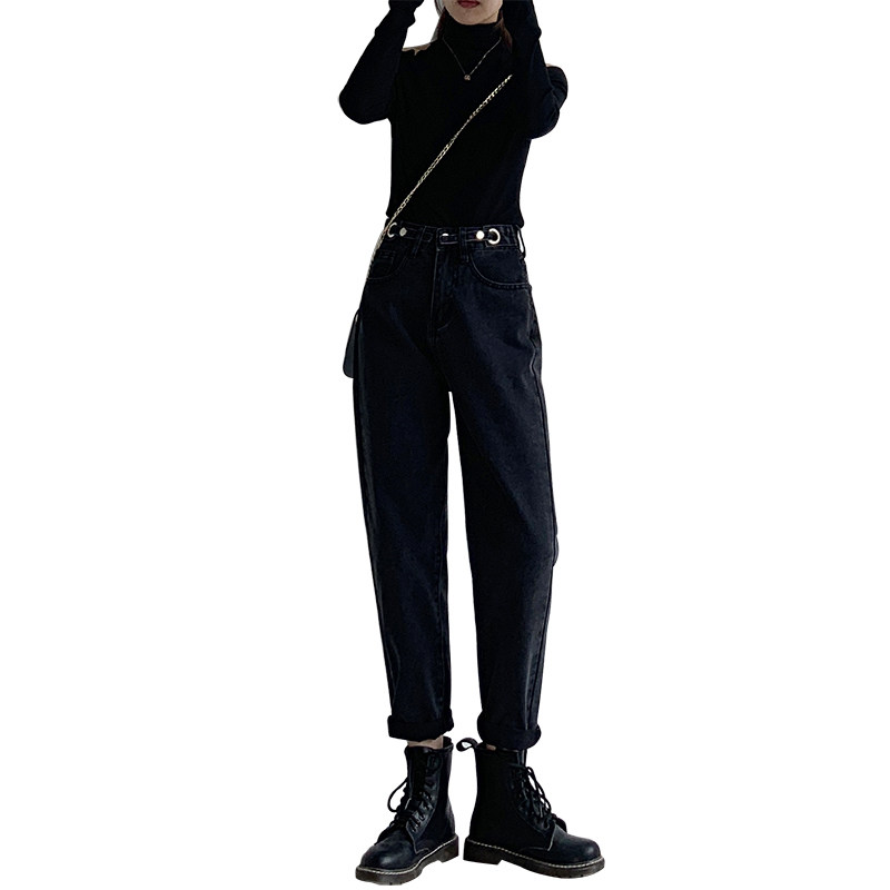 黑色宽松高腰显瘦老爹2020年牛仔裤 drnnz女装牛仔裤
