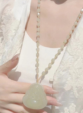 新款仿天然和田玉弥勒佛吊坠女