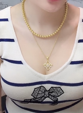 新金色珍珠项链女款轻奢小众设计感高级锁骨链百搭毛衣链配饰挂件