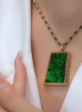 菠菜绿链子碧玉圆牌无事牌吊坠925银扣头项链女玉石珠宝饰品挂件