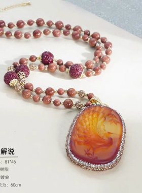 新款黄色孔雀吊坠项链女款轻奢小众高级感锁骨链百搭毛衣链配饰品