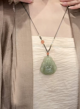 大佛公吊坠挂绳手工编织玉石