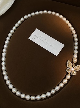 新款天然淡水珍珠蝴蝶项链女款