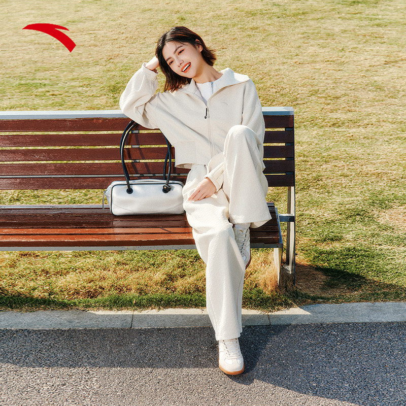 安踏肌理外套女款2025秋季新款潮流翻领宽松休闲防风针织运动上衣,淘宝优惠券,粉丝福利购,淘宝优惠卷