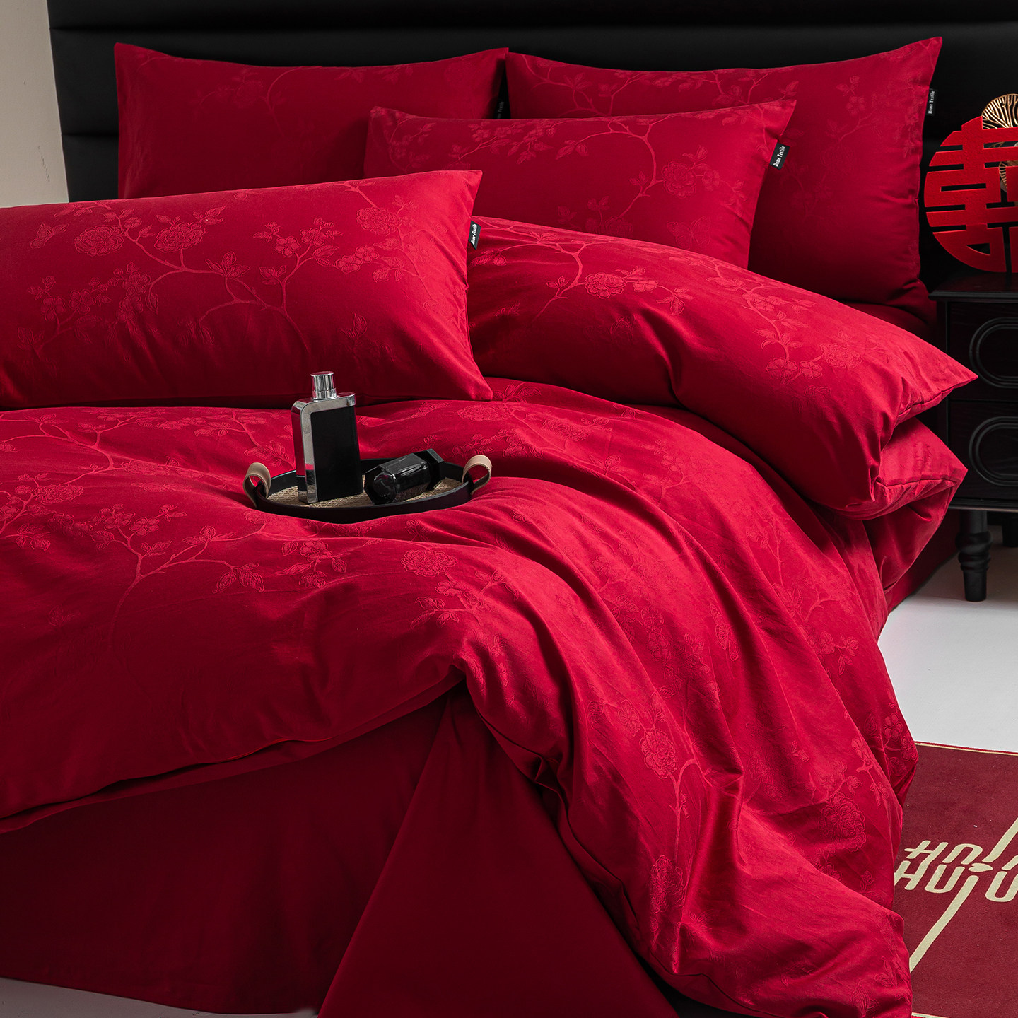 高级婚庆长绒棉四件套红色全棉喜被陪嫁婚房床单被套纯棉结婚床品,淘宝优惠券,粉丝福利购,淘宝优惠卷