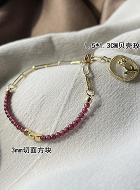 天然子牙乌石榴石3mm手链极细百搭AB手串新款高级感女四叶草吊坠