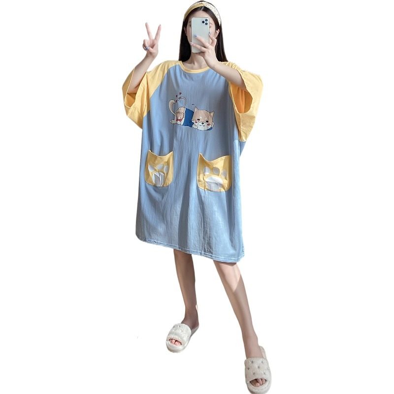 纯棉睡裙女夏短袖孕妇大码200斤胖MM宽松薄款卡通可爱圆领连衣裙,淘宝优惠券,粉丝福利购,淘宝优惠卷