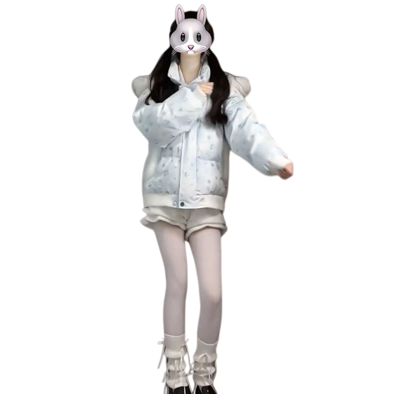 高级感满印小雪人耳朵毛领连帽棉服面包服女冬季宽松加厚保暖外套,淘宝优惠券,粉丝福利购,淘宝优惠卷