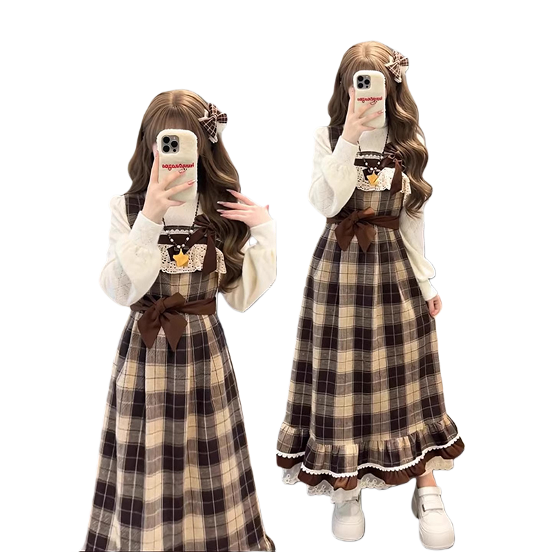 春季学院风休闲气质吊带格纹连衣裙上衣两件套女装韩系时尚套装,淘宝优惠券,粉丝福利购,淘宝优惠卷