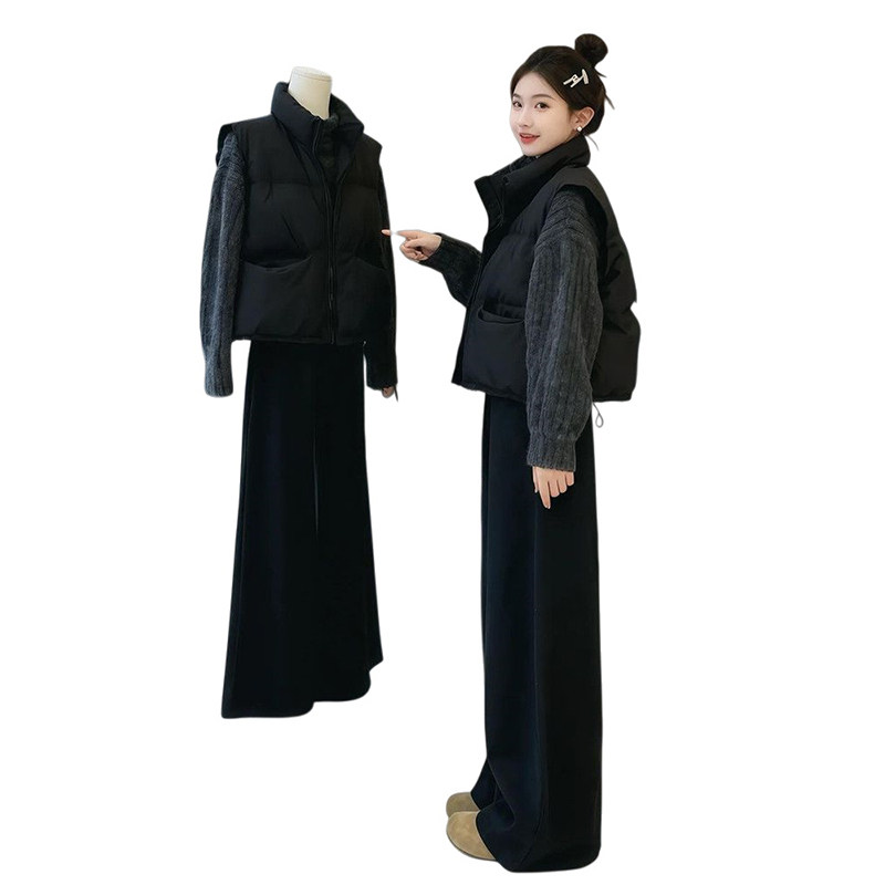 遮肉甜美时尚慵懒风女学生穿搭一整套棉衣马甲+黑色长裤+高领毛衣,淘宝优惠券,粉丝福利购,淘宝优惠卷