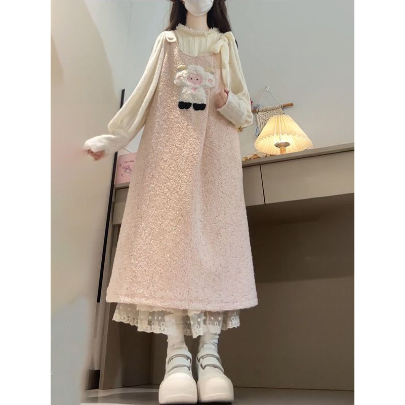 两件套装学院风可爱甜美少女感小羊提花减龄背带裙女+长袖打底衫,淘宝优惠券,粉丝福利购,淘宝优惠卷