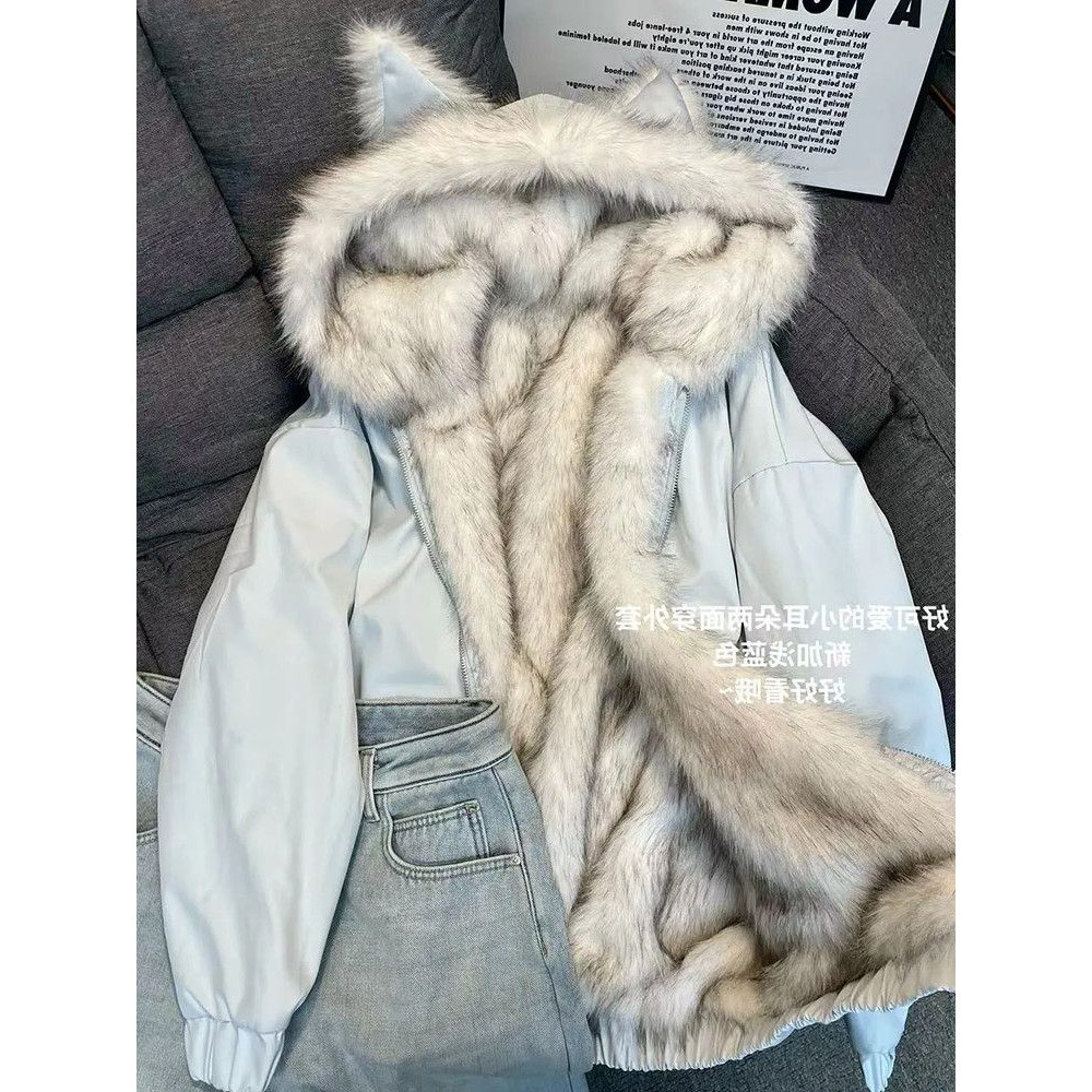 美式时尚甜酷双面穿猫耳朵连帽棉服女冬季宽松保暖座山雕夹克外套,淘宝优惠券,粉丝福利购,淘宝优惠卷