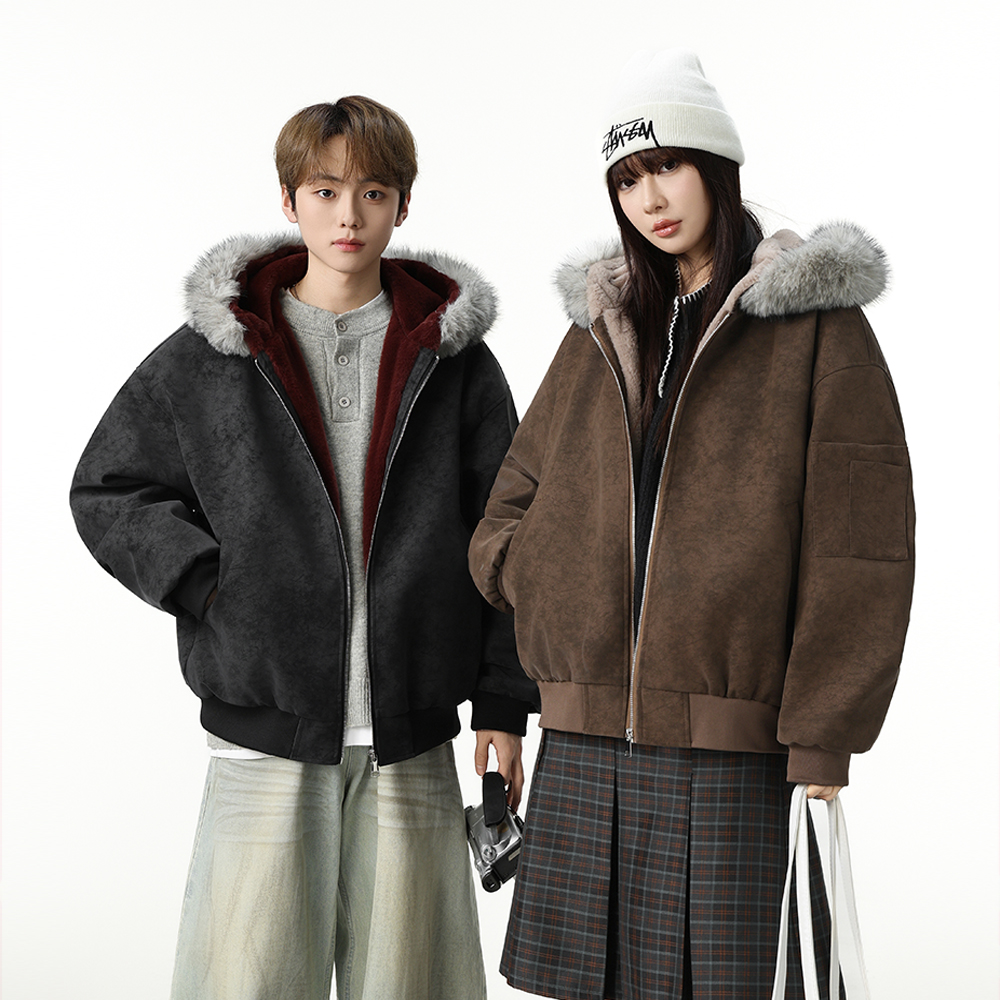 MANRESHOW 毛领连帽加绒外套可拆卸毛领 - 图2