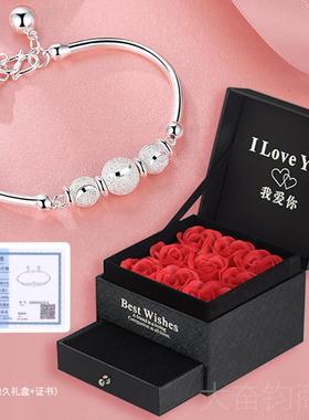 正品银手链银手镯999纯银计女圆珠银饰子简约宫铃足铛镯小众设开