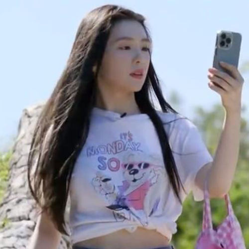 redvelvet裴珠泫同款短袖恤宽松落肩袖纯棉小熊印花男女上衣服夏 - 图3