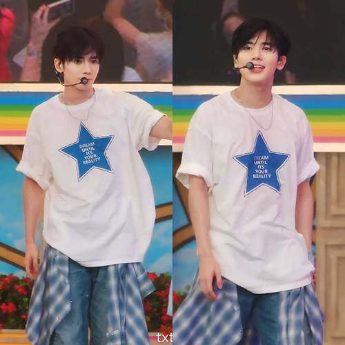 TXT崔凡圭姜太显崔秀彬同款衣服宽松纯棉印花落肩短袖T体恤打底衫 - 图3