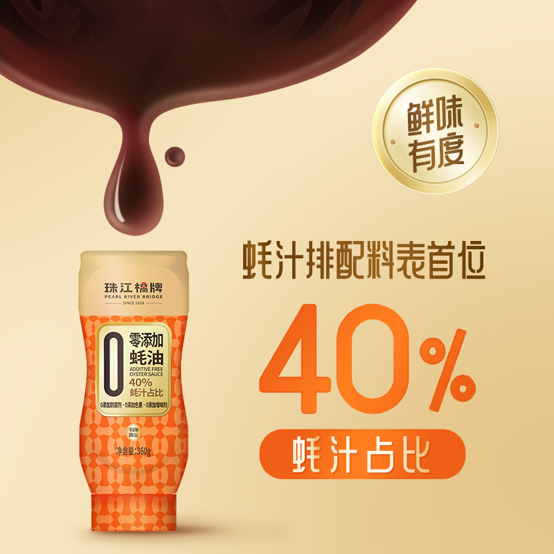 【达人专属】珠江桥牌0添加头抽酱油1L+0添加蚝油360g调味品组合