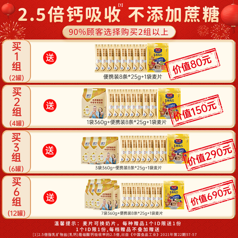 无蔗糖臻牧大金罐中老年人羊奶粉820g2罐正品官方旗舰店礼盒送礼